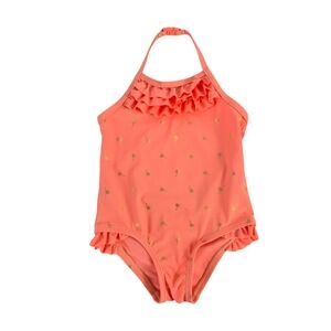 The Children's Place Coral Ruffle Halter One-Piece Swimsuit Gold Palm Print